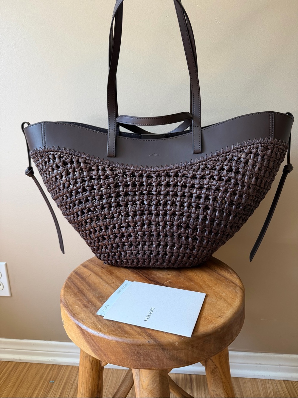 Polene Brown Woven Leather Tote